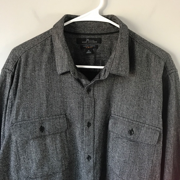 Marc Anthony slim grey button down casual shirt - Picture 3 of 7